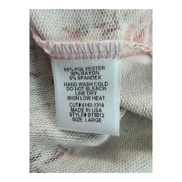 ๐ EUC AMELIA JAMES Womenโs Pink Yellow Green Floral Cold Shoulder Top | Size L - Picture 9 of 9